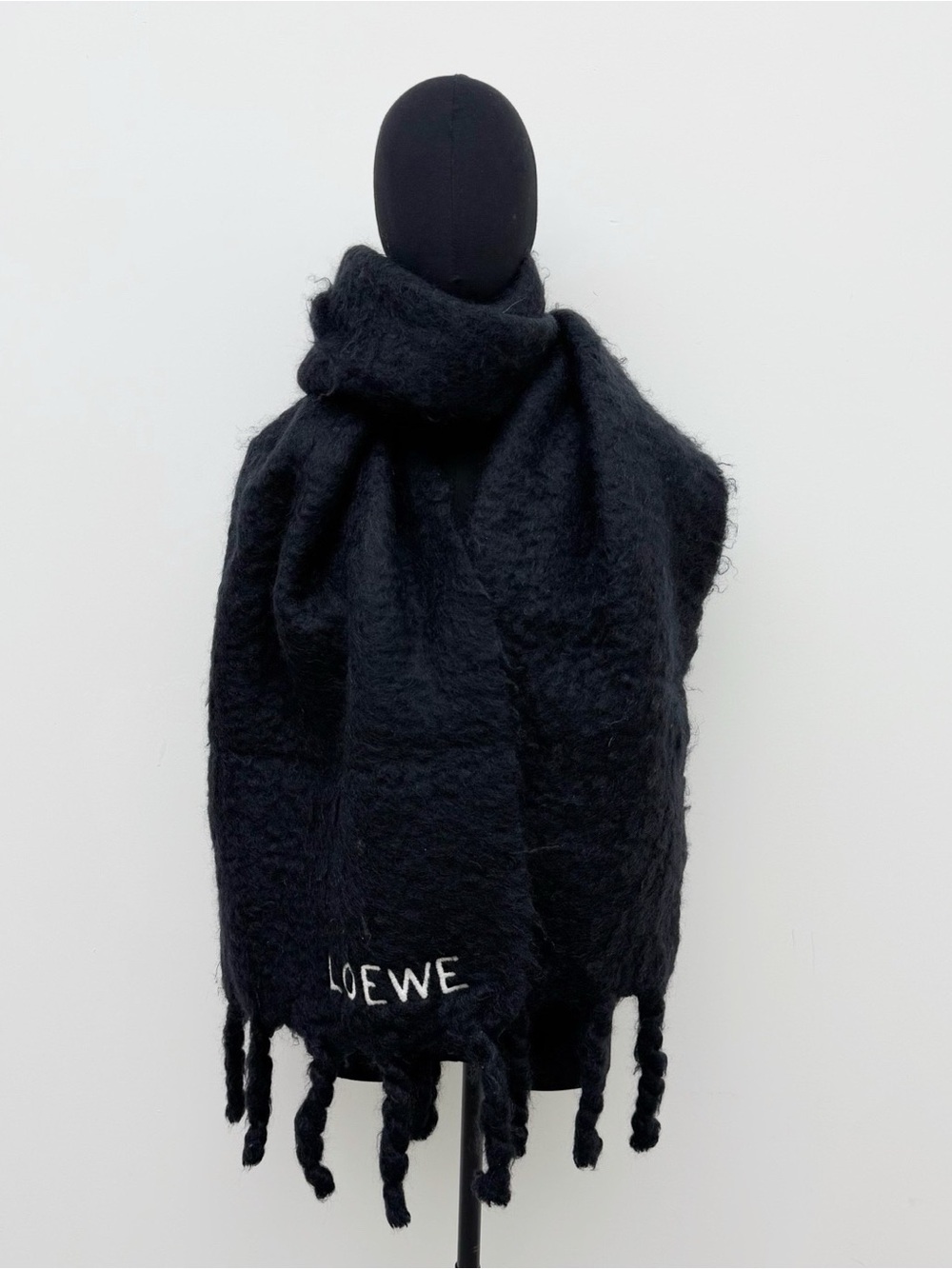Loewe Black Oversized Fringe Logo Scarf